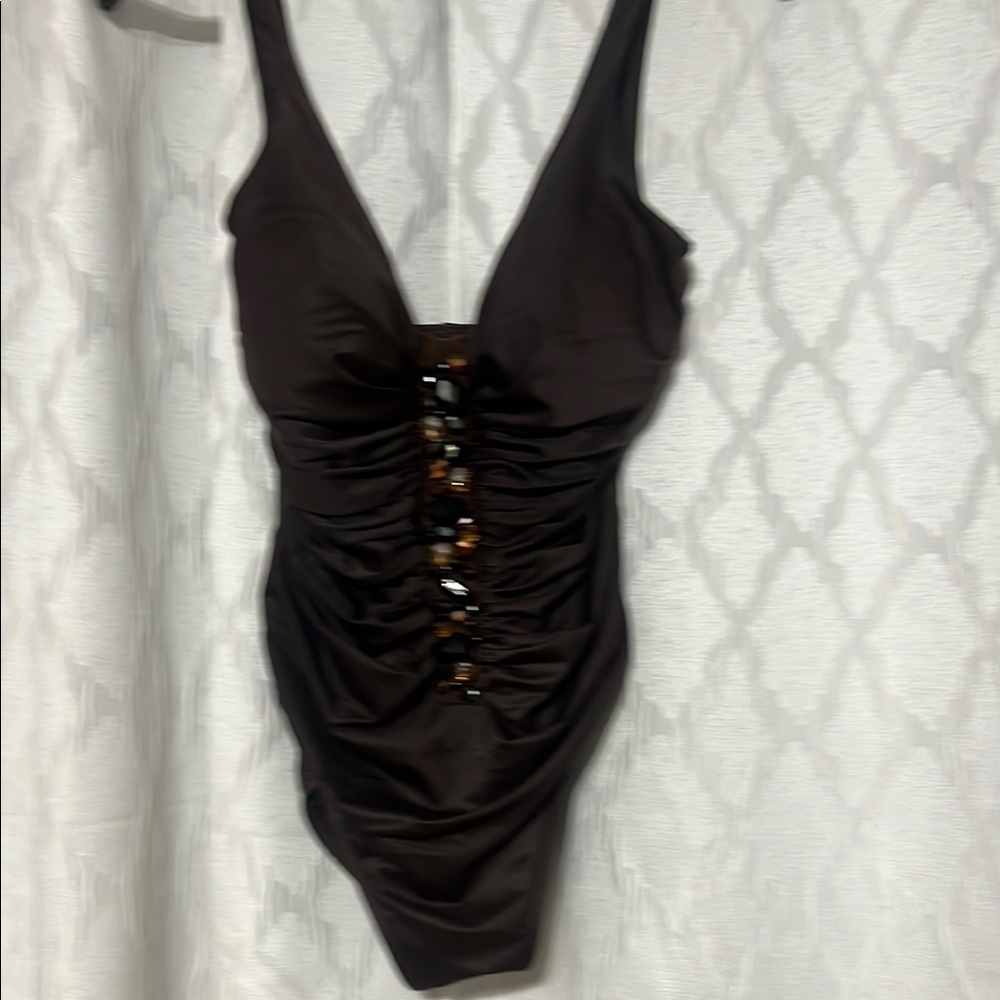Elegant Brown One-Piece Swimsuit